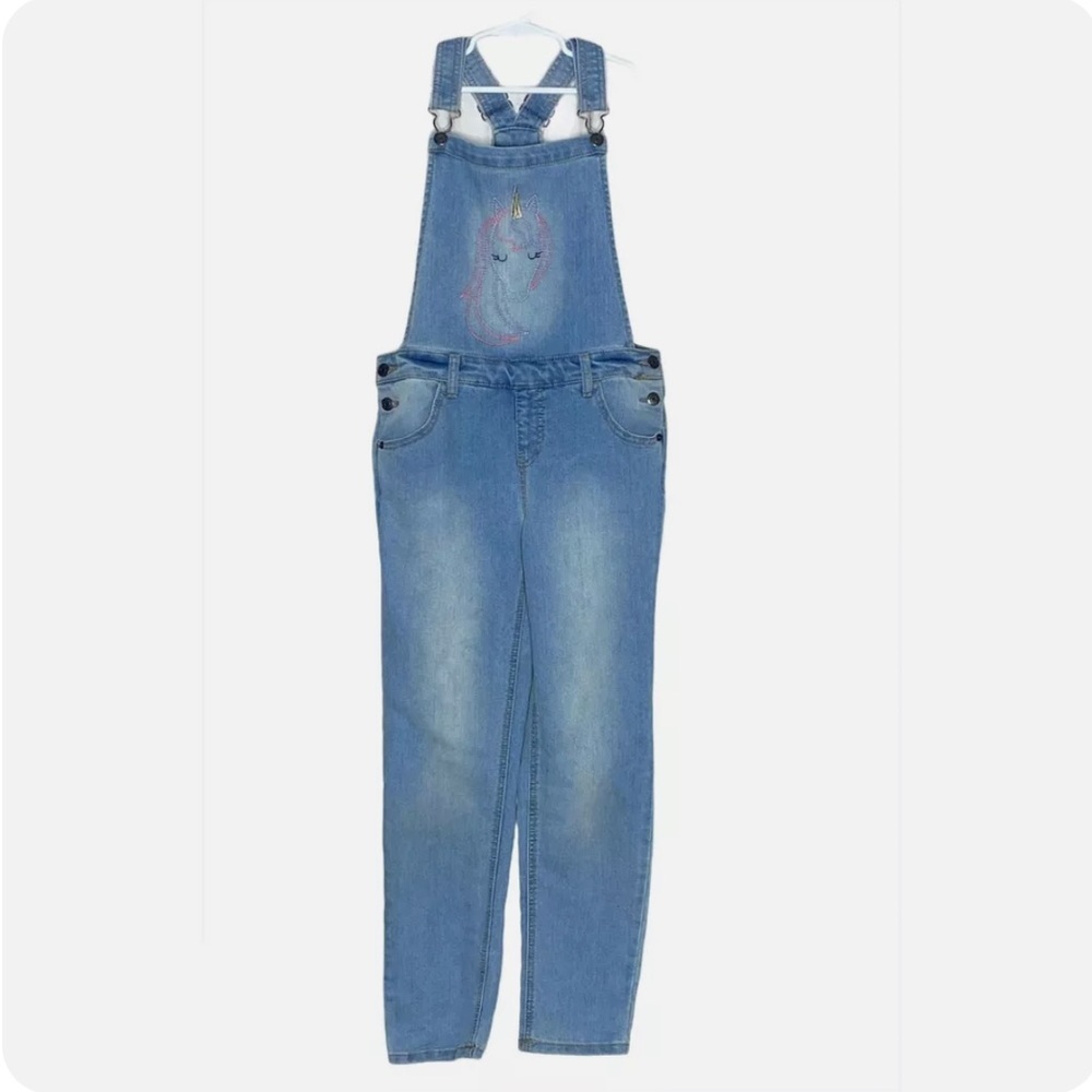 🕶️🦄Girls Blue denim unicorn overalls cat & jack 14/16 - Picture 2 of 6